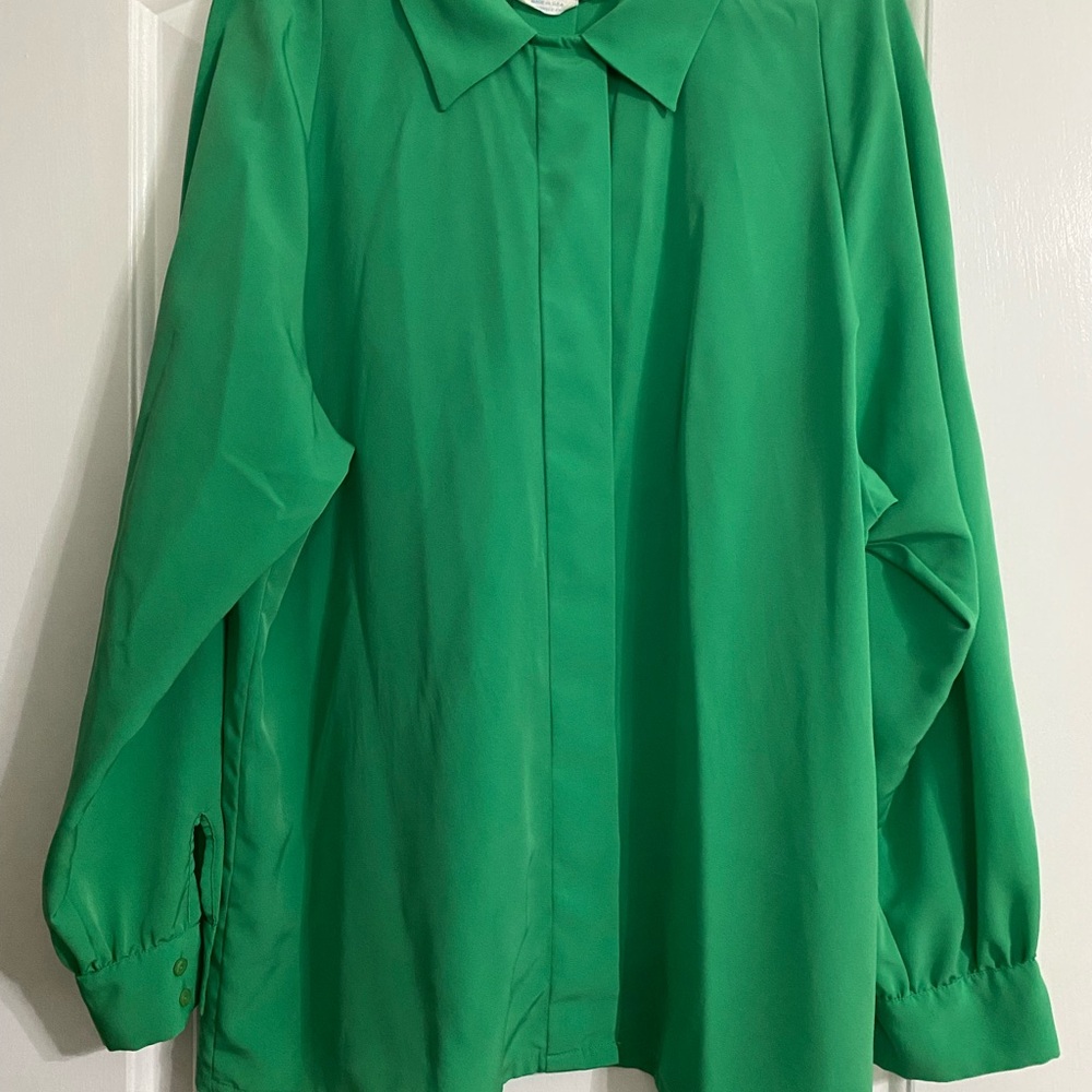 Country Sophisticates Pendelton Green Silky Blouse size 18w